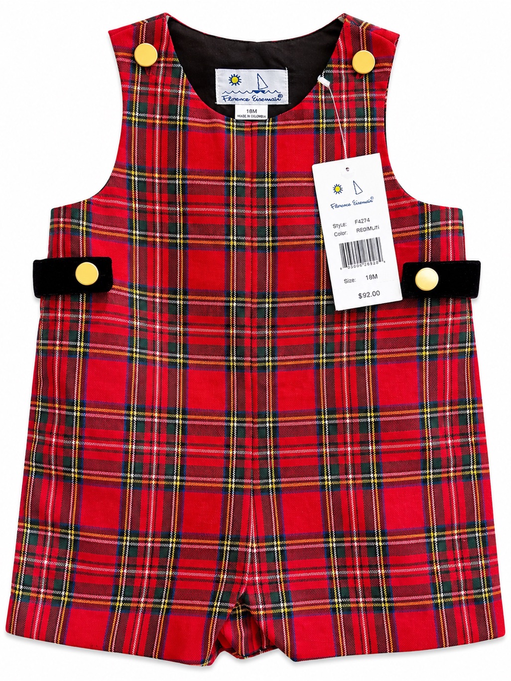 Nwt Florence Eiseman Red Plaid Shortall Romper 18m Toddler Boutique Outfit